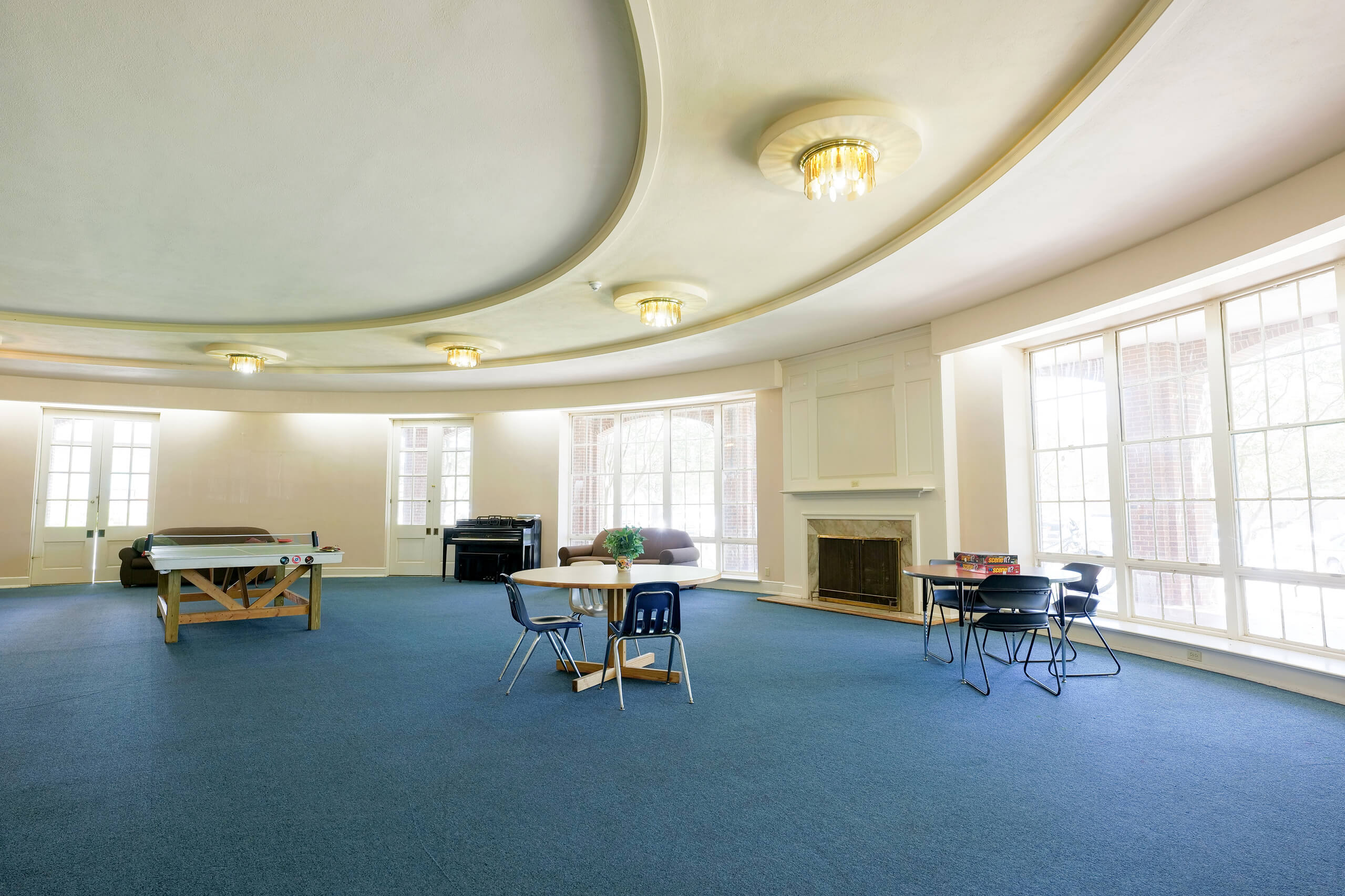 The lobby of Adams Hall residential building