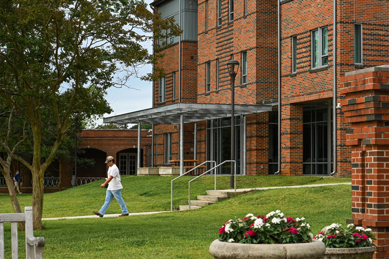 The brick exterior of a residential hall on Louisiana Tech's campus.