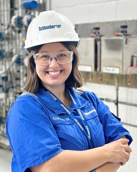 Courtney in a hard hat