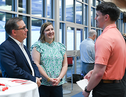 A student talks to a potential employer at a Louisiana Tech University College of Business recruiting event.