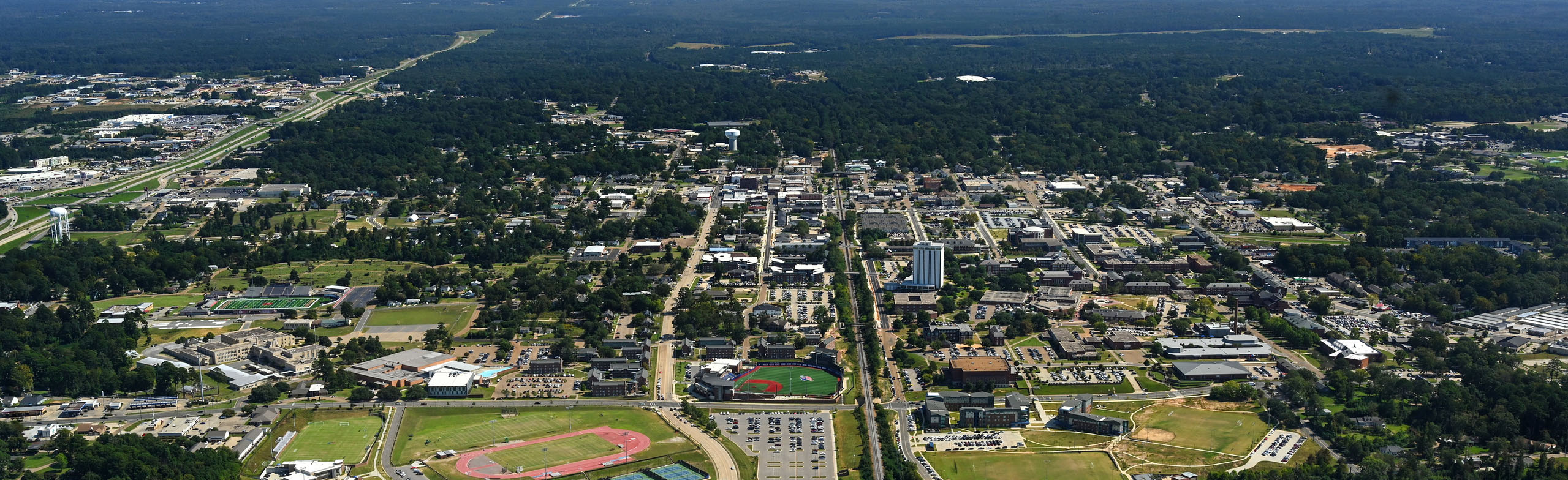 An aerial photo of Louisiana Tech's campus and the City of Ruston.