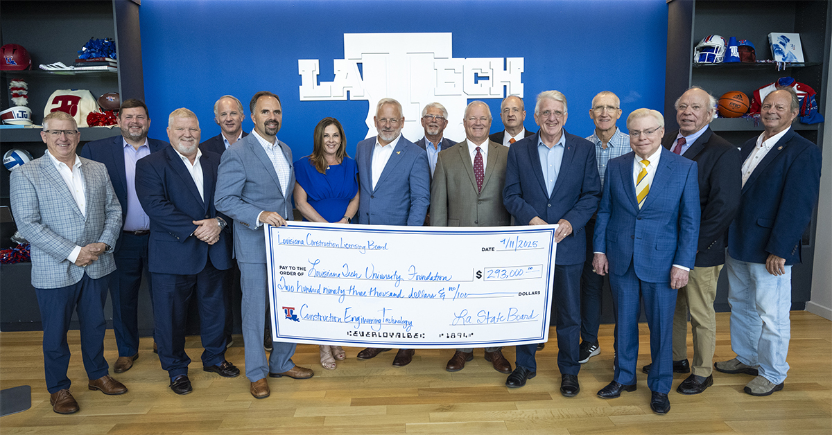 The Louisiana State Licensing Board for Contractors (LSLBC) presented a $293,000 donation to the Louisiana Tech University College of Engineering and Science.