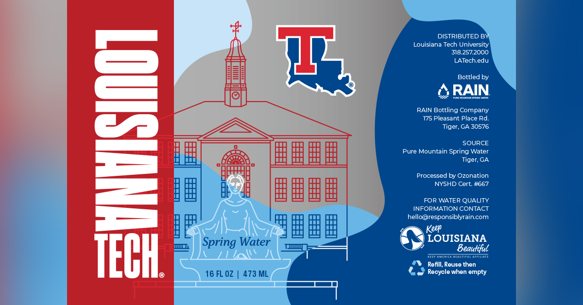 Label for Louisiana Tech water bottle